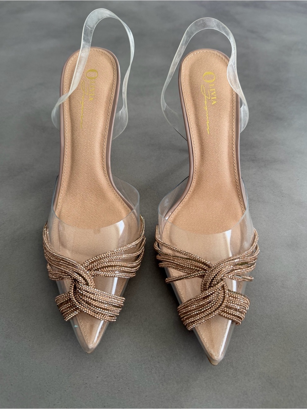 Metallic Nude Rhinestone Slingback Pumps